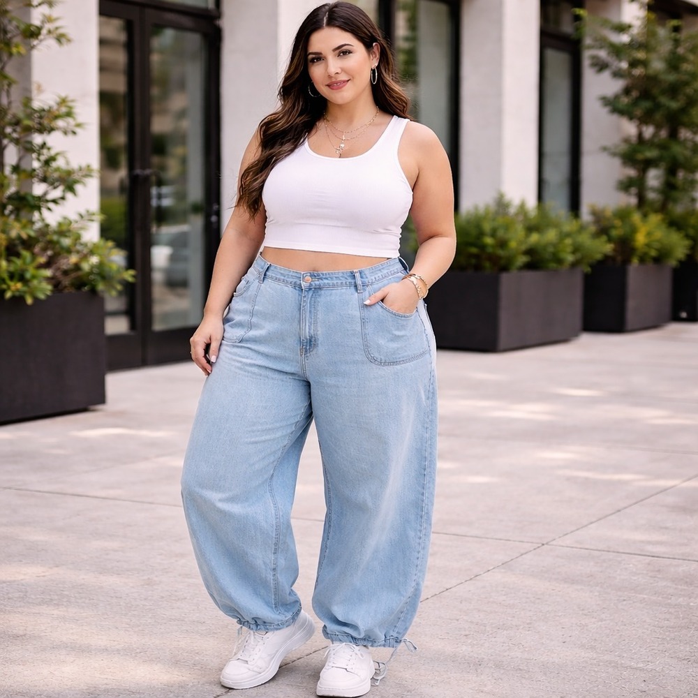 Torrid Womens Slouchy Balloon Jeans Plus Size 28 Light Wash Wide Leg Lightweight